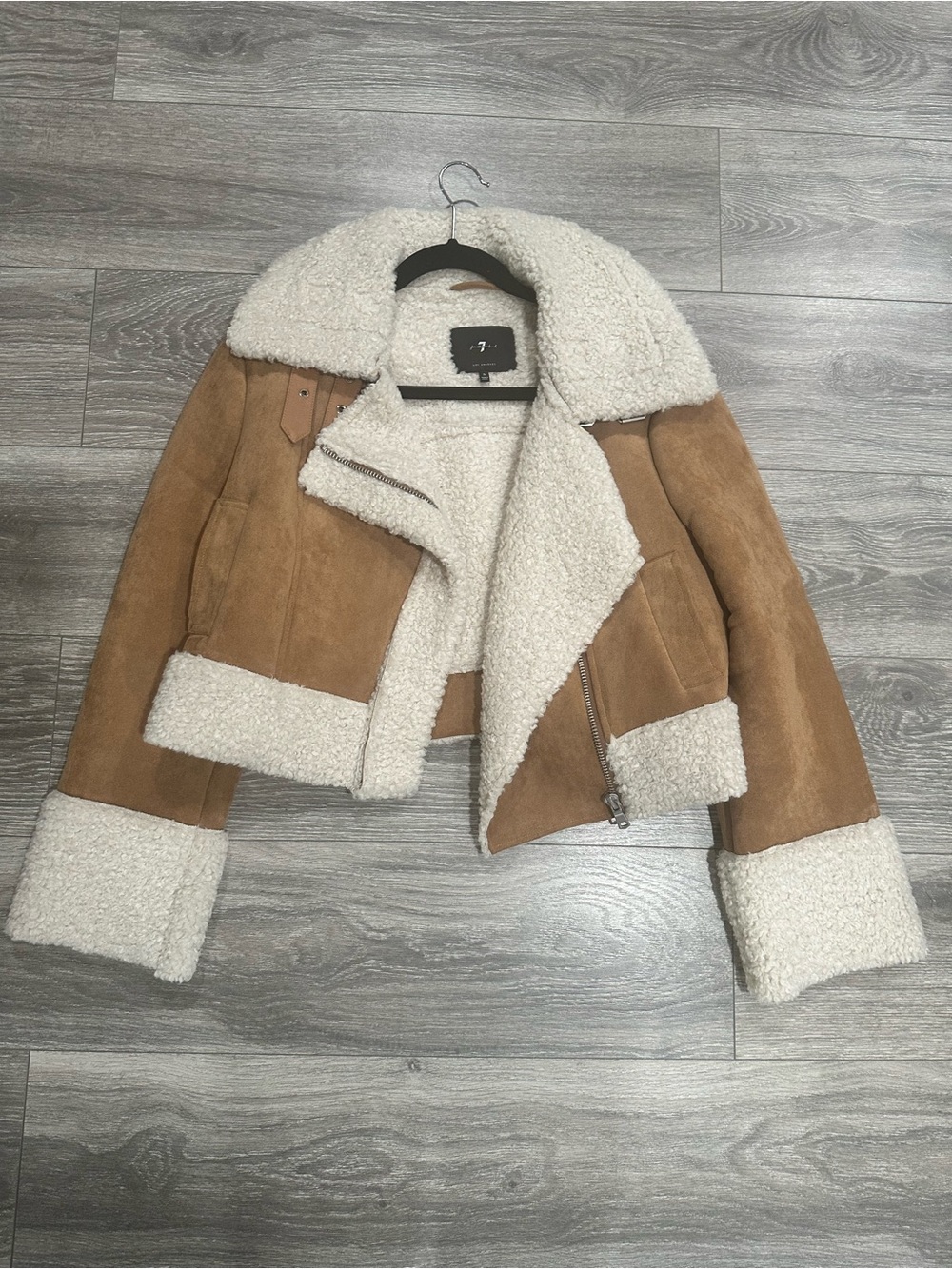 7 For All Mankind Tan Suede Teddy Shearling Jacket - Picture 1 of 3